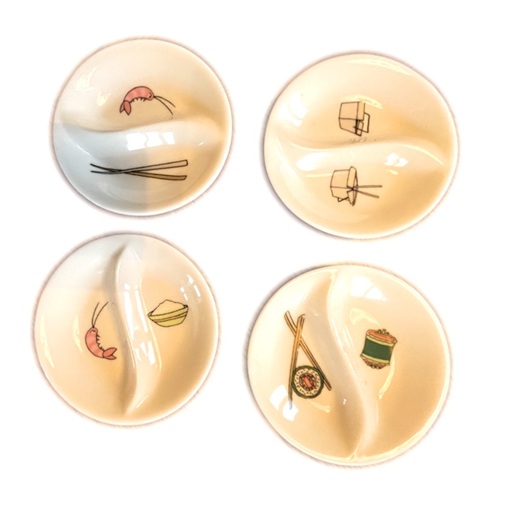 NIB Stokes Signature Home 4-Piece Set of Divided Sushi Dishes in Take-Out Box